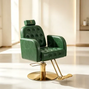 Vintage Tufted Reclining Barber Chair Heavy Duty Stainless Steel Base Hair Salon Chair Salon Hairdressing Chair