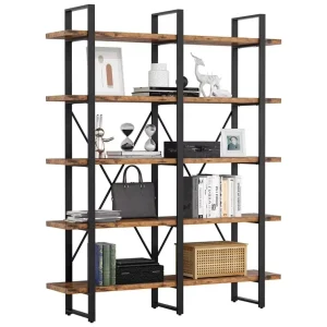 Vintage Wall Furniture Open Ladder Steel Book Shelf Horizontal Metal Bookcase Rack Double Size Wood School Library Bookshelf