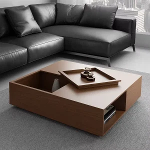 Vintage Walnut Coffee Table Solid Wood with Large Space Multi-functional Coffee Table