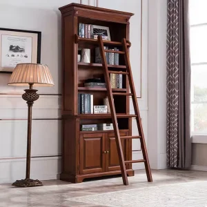 Vintage Walnut Living Room Storage Cabinet Independent Wooden Library Bookshelf home library bookshelf with ladder Customization