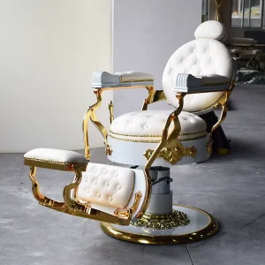 Vintage White Gold Luxury Beauty Hair Salon Shaving Barber Chair Hydraulic Saloon Chair Salon Furniture Styling
