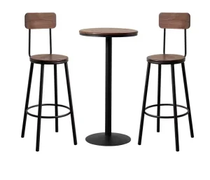 Vintage Wood Bar Stool With Backrest Matching Round High Top Bar Table Industrial Pub Counter Furniture Set