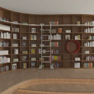 Vintage Wooden Curved Library Bookshelf Home Library Bookshelf with Ladder 1000 Books Library Multi Functional Customization