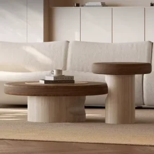 Vintage style Round Fiberglass Coffee Table for Living Room Small Homes Minimalist Wabi sabi Design