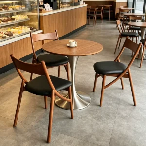 Vintage style Solid Wood Restaurant Furniture Cafe Table Chair Set Customizable Green for Dessert Milk Tea Pizza Burger Shops