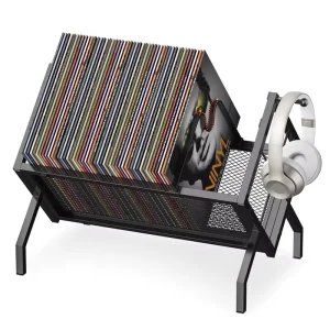 Vinyl Record Storage Holder Rack 80 LP Album Storage Shelf Metal Record Display Stand Shelf Organizer for Book Magazine