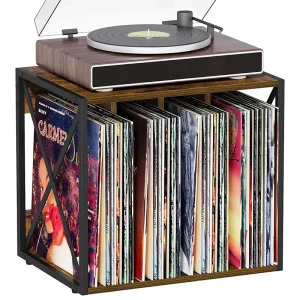 Vinyl Record Storage Vinyl Record Holder up to 80 100 Albums 4 Compartment Record Player Stand for Magazine Book CD Files Albums