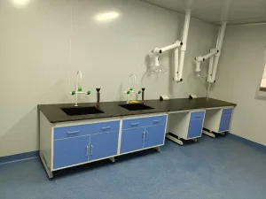 VitalLab Modern C Frame Wood Metal Lab Table Phenolic Resin Worktop 2 Drawers Strong Alkali Resistant for University