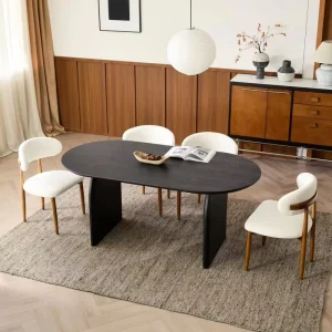Voxhome Nordic Retro Style Dining Table Set Walnut Solid Modern Restaurant Kitchen Furniture Luxury Assembled Dinner Table