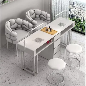 WDY Modern Beauty Salon Nail Station Furniture Professional White Nail Table Double Manicure Table