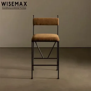 WISEMAX FURNITURE Light Luxury Vintage Home Furniture Metal Frame Comfy Fabric Cushion Seat High Stool Bar Chair for Counter