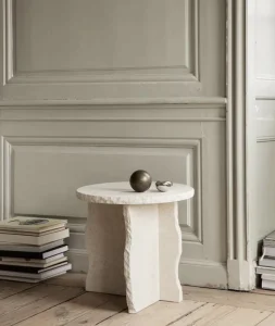 Wabi Sabi Beige Limestone Hand Carved Side Table Nordic Minimalist Artistic Freeform Small Coffee Table