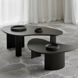 Wabi Sabi Black Crescent Coffee Table Combination Unique Irregular Design for Homestay & Office