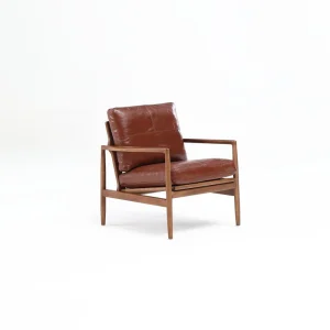 Wabi Sabi Leather Accent Chair with Wooden Legs Modern Leisure Chair for Apartment Villa Living Room & Bedroom Hotel Use