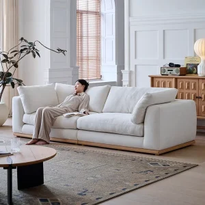 Wabi Sabi Minimalist Rhino Sofa Set Imported Linen Blend Fabric Solid Wood Base Deep Seat 3 Seater L Shape Modern Living Room