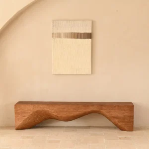 Wabi Sabi Solid Wood Bench Unique Wave Design Entryway Shoe Bench Seating For Living Room Bedroom
