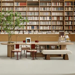 Wabi Sabi Style Oval Long Reading Table for Library Storage Equipped Study Desk for School Study Rooms
