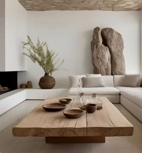 Wabi Sabi Style Pine Solid Wood Eco Friendly Distressed Sofa Coffee Table Living Room Low Large Table