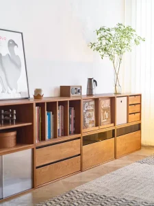Wabi-Sabi Wind Unbounded Combination Cabinet Modular Bookcase TV Cabinet Integrated Home Living Room Bedroom Floor Mount Storage