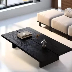 Wabi sabi Black Solid Wood Square Coffee Table Minimalist Tea Table for Small Living Room Home