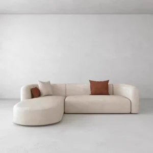 Wabi sabi Minimalist White Fabric Sofa Living Room Set Corner Sofa for Hotels and Villas