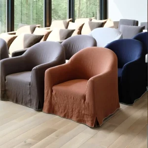 Wabi-sabi style linen art sofa, American-style rustic living room, hotel/apartment, home office, single sofa chair