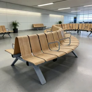 Waiting Bench Solid Wood Frame Stainless Steel Seat Eco-Friendly Hospital School Outdoor Commercial Seating Furniture Armrests