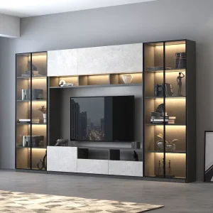 Wall Background Custom Shelf Light Layout Luxury Living Room Modern Contemporary TV Cabinet