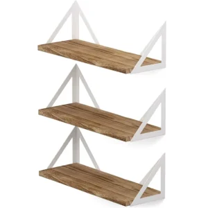 Wall Book Shelves For Living Room Decor Triangle Shelf Set Of 3 Burned Wood Floating Shelves For Wall Storage