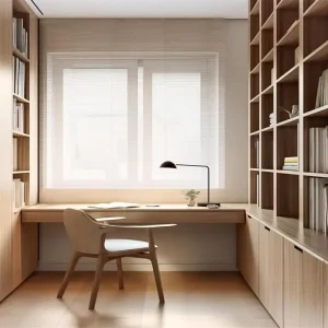 Wall Floating Slim Minimalist Book Desk With Soft Close Cabinets for Tiny Studio Apartment Office Corner