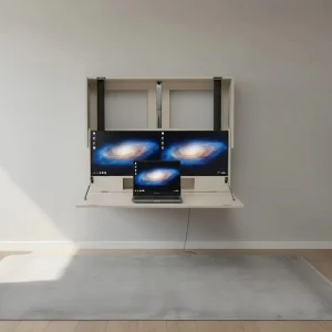 Wall Mount Dual Monitor Fold Out Workstation Extra Wide Space Saving Home Office Electric Sit Stand Murphy Desk Fit Two 27in OEM