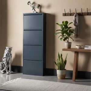 Wall Mount Metal Shoe Cabinet with 4 Flip Drawers Narrow Hidden Shoe Storage Rack Cabinet for Hallway Entryway