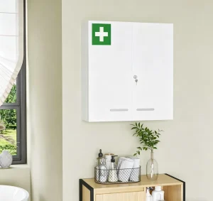 Wall Mounted Lockable First Aid Medicine Cabinet Secure Steel Medicine Storage Box for Hospital Clinic Healthcare Facilities