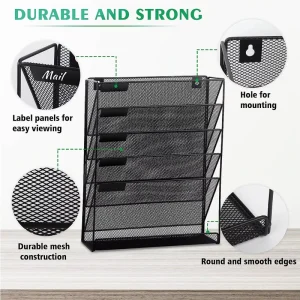 Wall Mounted Metal File Organizer Rack for Office Document Newspaper Magazine Storage & Display File Trays