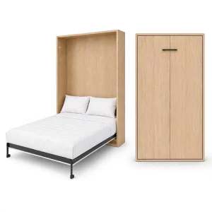 Wall Mounted Murphy Bed Cabinet Fold Down Wall Bed Steel Frame Plywood Panel Space Saving Bedroom Furniture