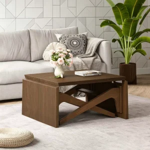 Walnut Wood 2 in 1 Expandable Dining Table Round Variable Height Transformer Coffee Table Home Furniture