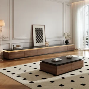 Walnut Wood TV Cabinet Modern Solid Wood Coffee Table Combination Floor Ceiling High End Living Room Household Simple TV Cabinet