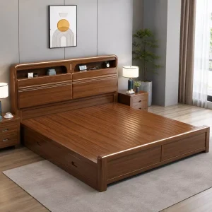 Walnut Wooden Storage Bed Frame for Modern Hotel Bedroom Furniture