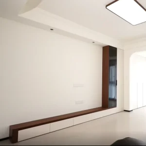 Walnut and White TV Cabinet with Glass Doors and Drawers Custom OEM Order