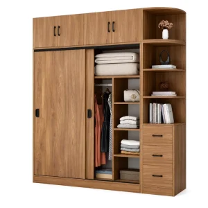 Wardrobe Home Bedroom Modern Large Capacity Sliding Door Closet Rental Room Solid Wood Storage Cabinet