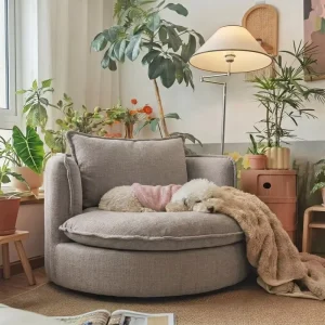 Washable Single Sofa Chair Cream Style Soft Living Room Chair with Removable Cover Designer Modern Round Single Leisure Chair