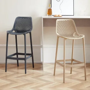 Water Resistant Stackable Plastic Bar Stool Hollow Backrest High Leisure Chair No Armrest