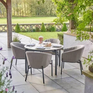 Waterproof Fabric Restaurant Table and Chairs Metal Outdoor Furniture Hotel Dining Set Garden Large Armchairs with Table