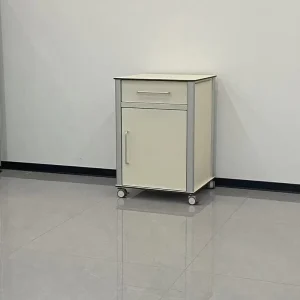 Waterproof Fireproof HPL Medical Bedside Locker Aluminum Frame Mobile Patient Storage Cabinet with Swivel Wheels