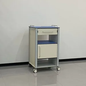 Waterproof Fireproof HPL Ward Nightstand Double Access Drawer & Cabinet Shoe Rack Mobile Medical Bedside Storage Trolley