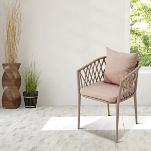 Waterproof French Villa Patio Cafe Bistro Armchairs Outdoor Garden Restaurant Aluminium Rope Dining Chairs