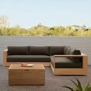 Waterproof Furniture with Cushions Living Room Balcony Patio Hotel Teak Wood Sectional Garden Outdoor Sofa