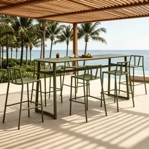 Waterproof Outdoor Backrest Lounge Bar Stools Cafe and Bar Set Bar Chair and Table Set