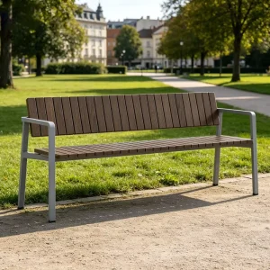 Waterproof Outdoor Bench Metal Structure Wooden Surface Garden Bench Park Street Bench Seat Patio Benches for Villa