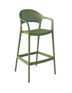 Waterproof Outdoor Plastic Bar Stool with Armrest Breathable Mesh Backrest Tall Bar Chair for Garden Bistro Patio